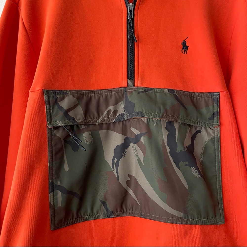 Polo Ralph Lauren Quarter Zip Hoodie Pullover Orange Camo Hiking Outdoor Men’s M - Picture 6 of 10